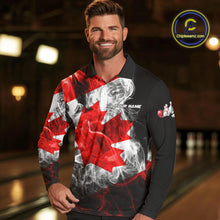 Load image into Gallery viewer, Smoke Canadian Flag Black Bowling Polo, 1/4 Zip shirt for men Custom patriotic Team bowling jersey NQS10323