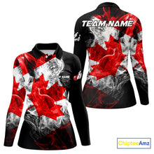Load image into Gallery viewer, Smoke Canadian Flag Black Bowling Polo, 1/4 Zip shirt for Women Custom patriotic Team bowling jersey NQS10323