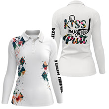 Load image into Gallery viewer, Tropical argyle pattern white Womens golf polo shirts custom name Kiss my putt women's golf tanks NQS6235