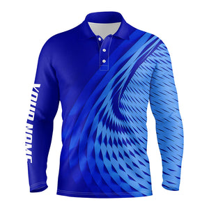 Mens golf polo shirts custom blue pattern sport male golf attire for men, personalized golf gifts NQS6243