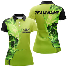 Load image into Gallery viewer, Custom Bowling Polo, Quarter Zip Shirts Women Green Flame Skull Team Bowling Jerseys Halloween Outfits NQS8363