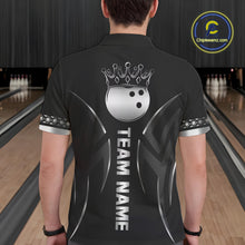 Load image into Gallery viewer, Black and Silver crown Bowling ball Polo, Quarter Zip Shirts for Men Custom Bowling Team jerseys NQS10537
