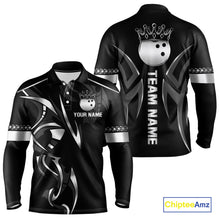 Load image into Gallery viewer, Black and Silver crown Bowling ball Polo, Quarter Zip Shirts for Men Custom Bowling Team jerseys NQS10537
