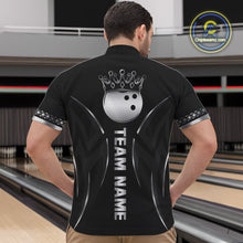 Load image into Gallery viewer, Black and Silver crown Bowling ball Polo, Quarter Zip Shirts for Men Custom Bowling Team jerseys NQS10537