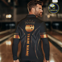 Load image into Gallery viewer, Black and Orange crown Bowling ball Polo, Quarter Zip Shirts for Men Custom Bowling Team jerseys NQS10538