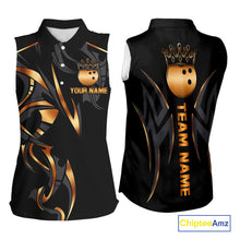 Load image into Gallery viewer, Black and Orange crown Bowling sleeveless polo Shirt Custom Bowling Team jerseys NQS10538