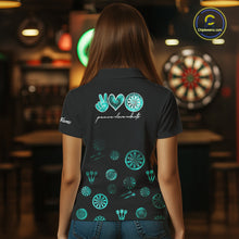 Load image into Gallery viewer, Personalized Turquoise Black Camo Darts Shirts For Women Custom Peace Love Darts Team Jerseys NQS10542