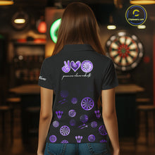 Load image into Gallery viewer, Personalized Purple and Black Camo Darts Shirts For Women Custom Peace Love Darts Team Jerseys NQS10543