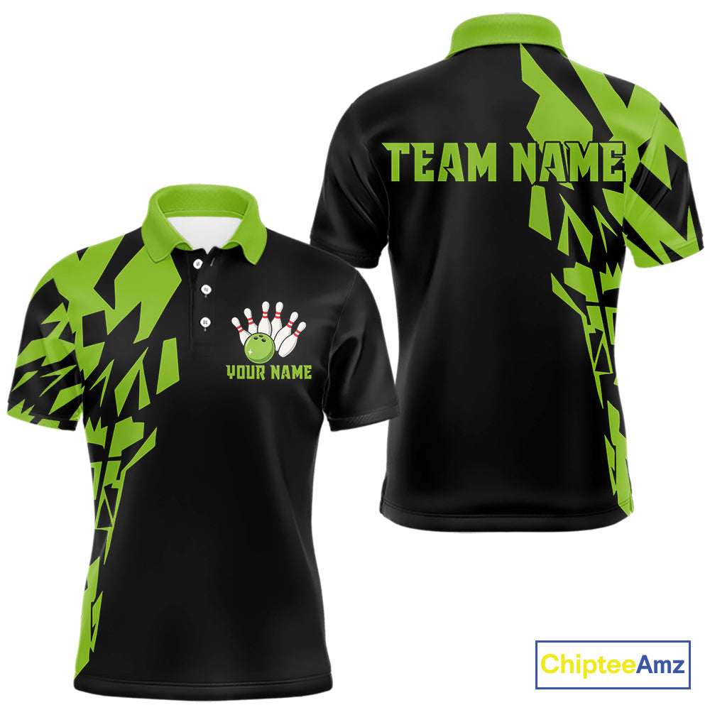 Black And Green Camo Custom Bowling Shirts For Men, Bowling Team Shirts NQS10753