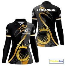 Load image into Gallery viewer, Black and Gold Crown Golf ball Women&#39;s golf polo shirts custom team golf tops for ladies NQS10757