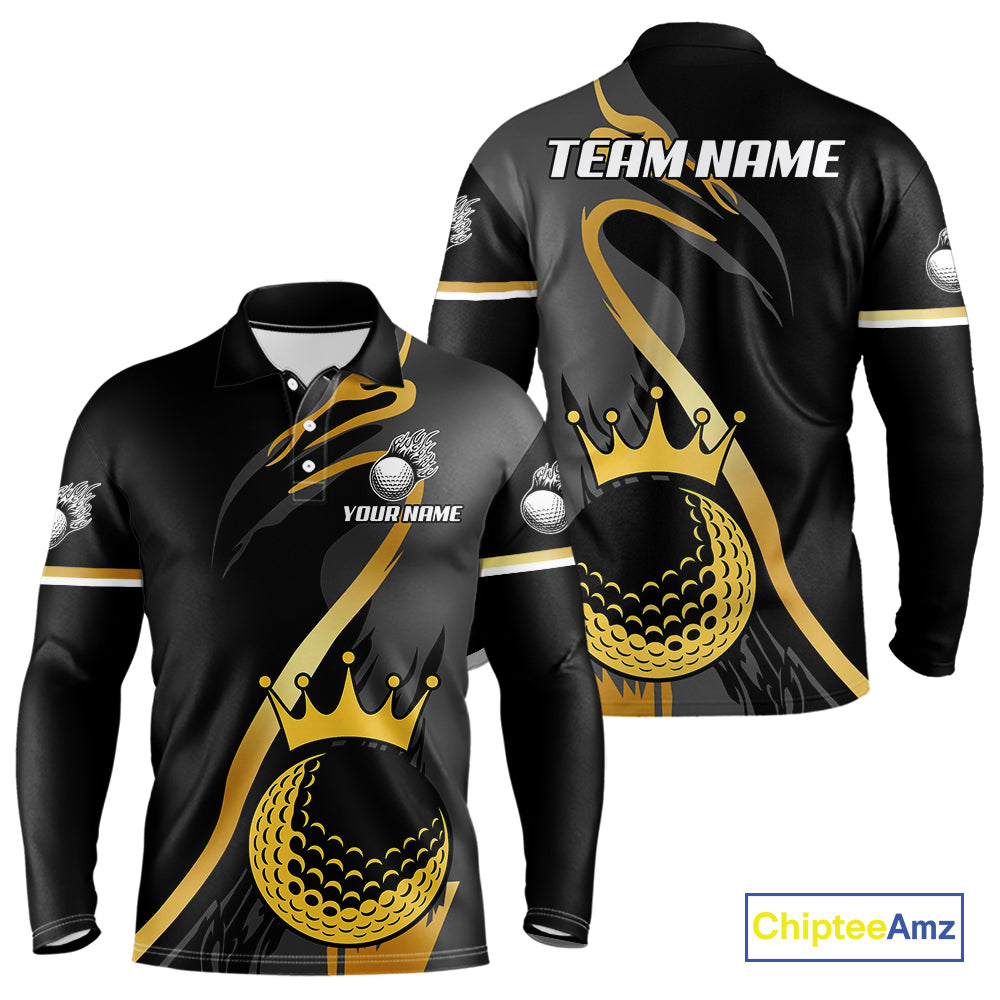 Black and Gold Crown Golf ball Men's golf polo shirts custom team golf tops for men NQS10757