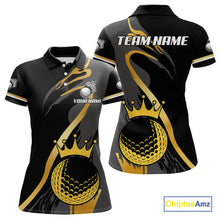 Load image into Gallery viewer, Black and Gold Crown Golf ball Women&#39;s golf polo shirts custom team golf tops for ladies NQS10757