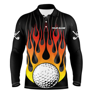 Orange Flame Golf Ball Black Men golf polo shirt custom golf tops for Men, gifts for the golfer NQS8813