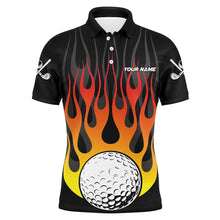 Load image into Gallery viewer, Orange Flame Golf Ball Black Men golf polo shirt custom golf tops for Men, gifts for the golfer NQS8813