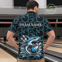 Load image into Gallery viewer, Black and Blue Camo Shark Bowling Polo, Quarter Zip Shirt For Men Custom Team Shark Bowling jerseys NQS11338