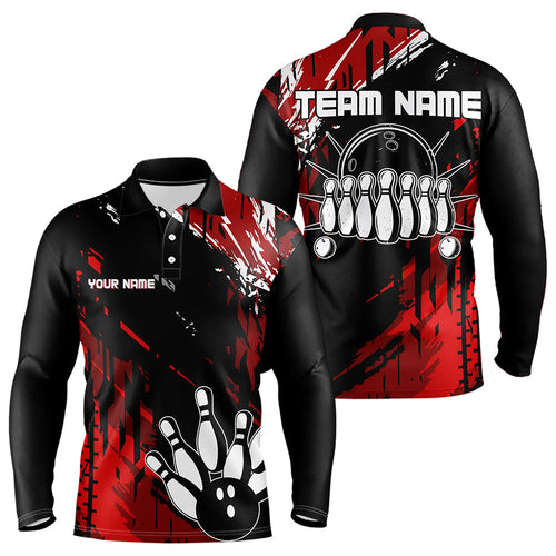 Black and Red Mens bowling shirts Custom retro bowling ball and pins bowling team league jerseys NQS9454
