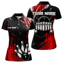 Load image into Gallery viewer, Black and Red Womens bowling shirts Custom retro bowling ball and pins bowling team league jerseys NQS9454