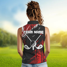 Load image into Gallery viewer, Black and Red Womens Golf Sleeveless Polo Shirts Custom retro golf ball clubs golf team league jerseys NQS9455