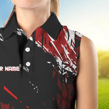 Load image into Gallery viewer, Black and Red Womens Golf Sleeveless Polo Shirts Custom retro golf ball clubs golf team league jerseys NQS9455