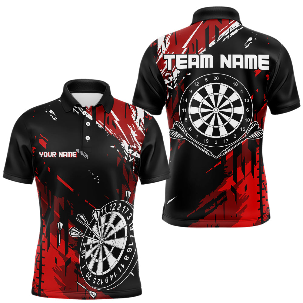 Retro Black Red Pattern Custom Darts Polo, Quarter-Zip Shirts For For Men Dart Team Jerseys NQS9456