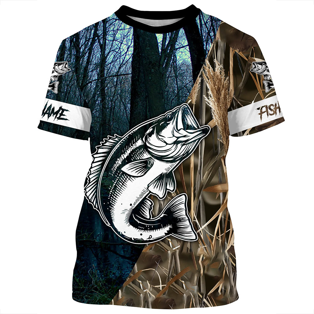 Largemouth Bass Fishing Camo Custom UV Protection Long sleeve fishing shirts Personalized Fishing Gift NQS394