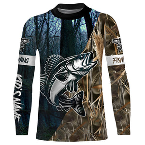 Walleye Fishing Camo Customize Name Long Sleeve Fishing Apparel, Personalized Fishing Gifts NQS395