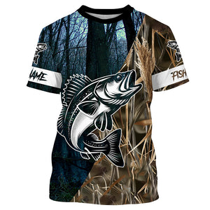 Walleye Fishing Camo Customize Name Long Sleeve Fishing Apparel, Personalized Fishing Gifts NQS395