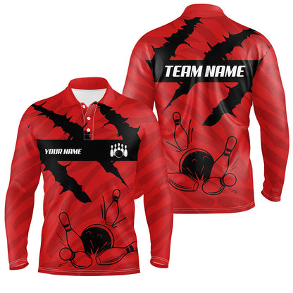 Black and red camo Mens bowling Polo, Quarter Zip shirts Custom Team Bowling Jerseys, gift for bowlers NQS7703
