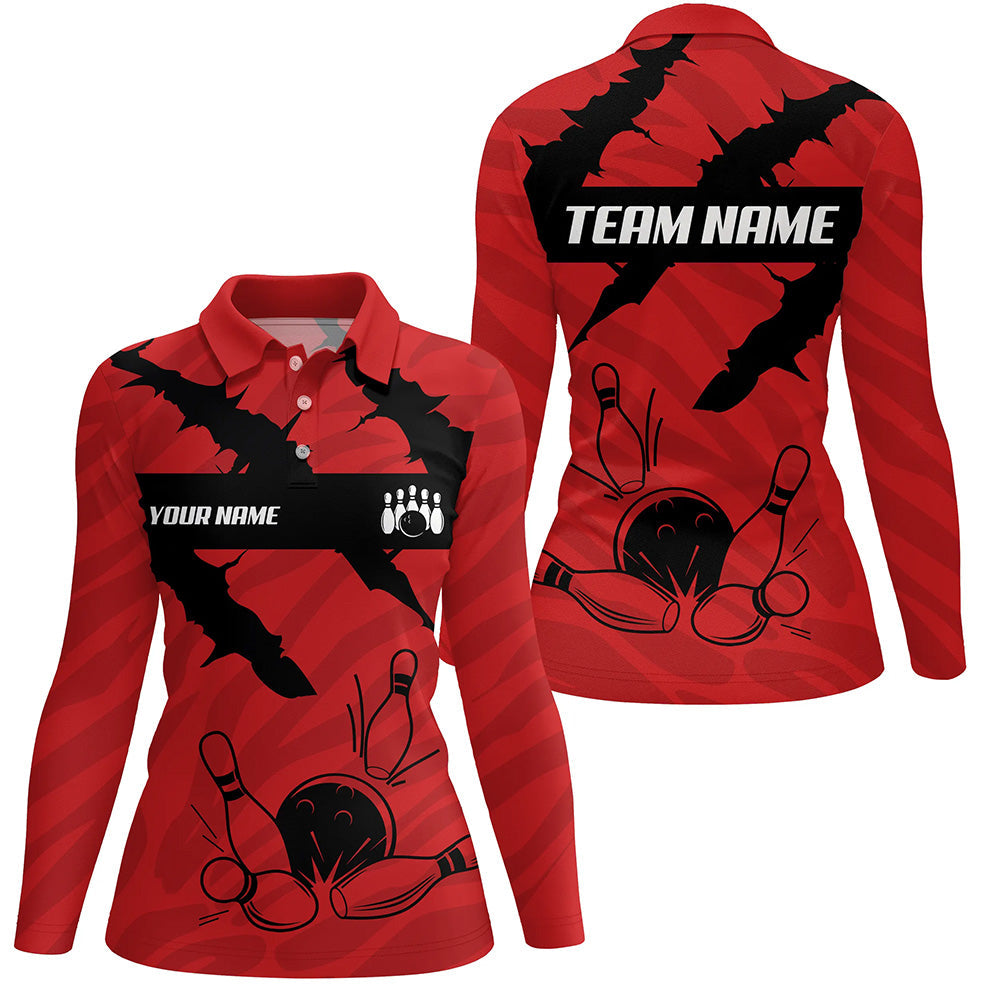Black and red camo Women bowling Polo, Quarter Zip shirts Custom Team Bowling Jersey, gift for bowlers NQS7703