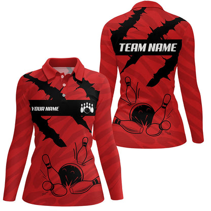 Black and red camo Women bowling Polo, Quarter Zip shirts Custom Team Bowling Jersey, gift for bowlers NQS7703