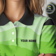 Load image into Gallery viewer, Green pattern forest Women Disc golf polo shirts Custom team disc golf jerseys for ladies NQS10027