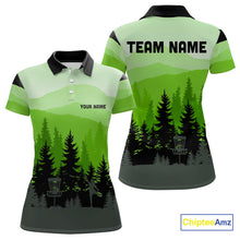 Load image into Gallery viewer, Green pattern forest Women Disc golf polo shirts Custom team disc golf jerseys for ladies NQS10027