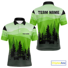 Load image into Gallery viewer, Green pattern forest Mens Disc golf polo shirts Custom team disc golf jerseys for men NQS10027