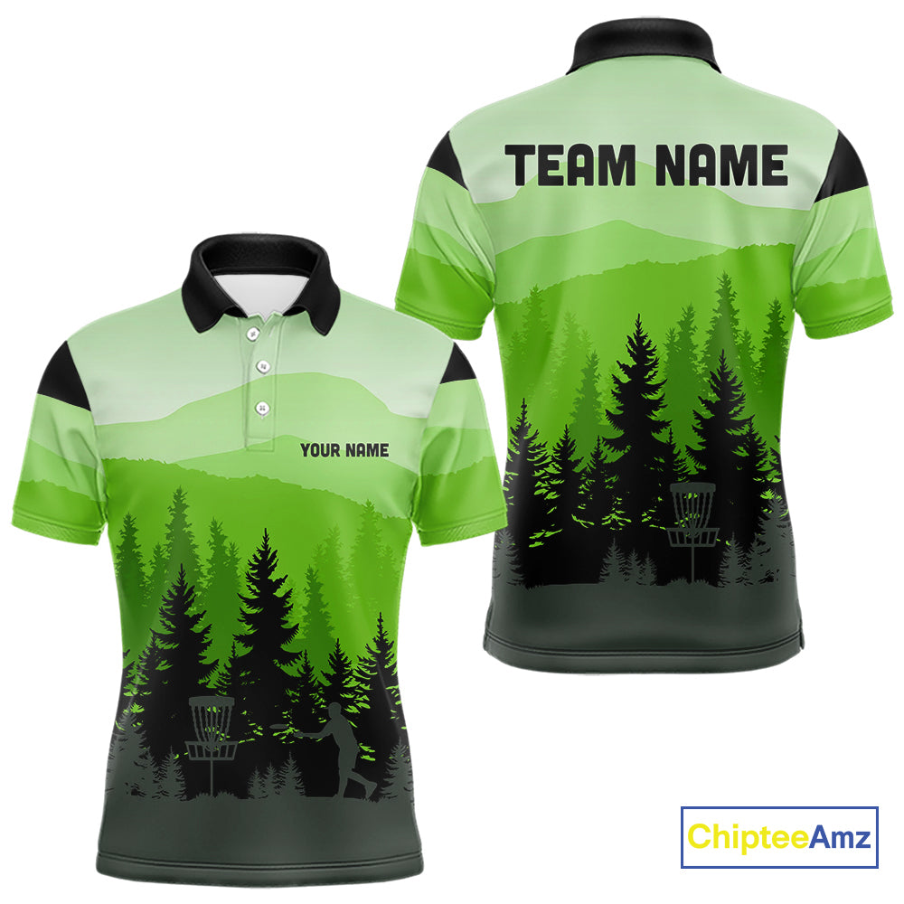 Green pattern forest Mens Disc golf polo shirts Custom team disc golf jerseys for men NQS10027