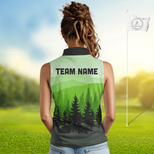 Load image into Gallery viewer, Green pattern forest Womens sleeveless polo shirt Custom team disc golf jerseys for ladies NQS10027