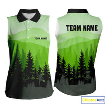 Load image into Gallery viewer, Green pattern forest Womens sleeveless polo shirt Custom team disc golf jerseys for ladies NQS10027