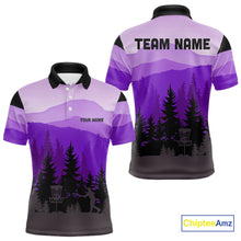 Load image into Gallery viewer, Purple pattern forest Mens Disc golf polo shirts Custom team disc golf jerseys for men NQS10028