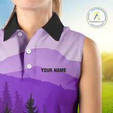 Load image into Gallery viewer, Purple pattern forest Womens sleeveless polo shirt Custom team disc golf jerseys for ladies NQS10028