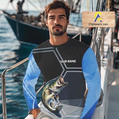 Black and Blue Bass Fishing custom Largemouth Bass Performance Long Sleeve sun protection Shirts NQS10031