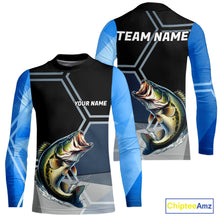 Load image into Gallery viewer, Black and Blue Bass Fishing custom Largemouth Bass Performance Long Sleeve sun protection Shirts NQS10031