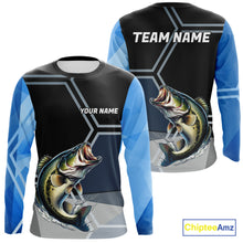 Load image into Gallery viewer, Black and Blue Bass Fishing custom Largemouth Bass Performance Long Sleeve sun protection Shirts NQS10031