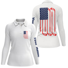 Load image into Gallery viewer, Women golf polo shirt American flag golf clubs custom patriotic white womens golf shirt, golfing gifts NQS5840