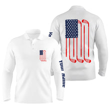 Load image into Gallery viewer, Mens golf polo shirts American flag golf clubs custom patriotic white mens golf shirt, golf gifts NQS5840