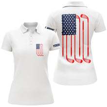 Load image into Gallery viewer, Women golf polo shirt American flag golf clubs custom patriotic white womens golf shirt, golfing gifts NQS5840