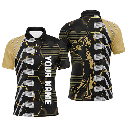 Yellow and Black golf clubs Mens golf polo shirts custom name golf outfit men, personalized golf gifts NQS8137