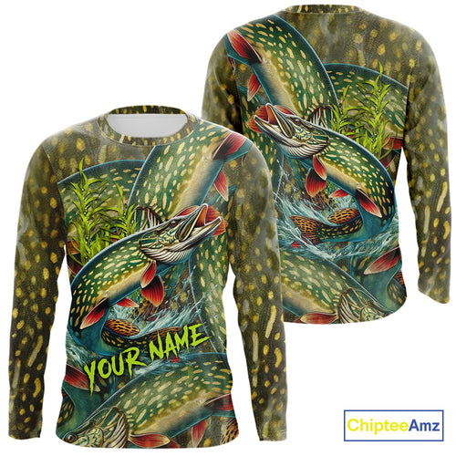 Personalized Northern Pike Fishing jerseys, Pike scales long sleeve fishing shirts uv protection NQS10333