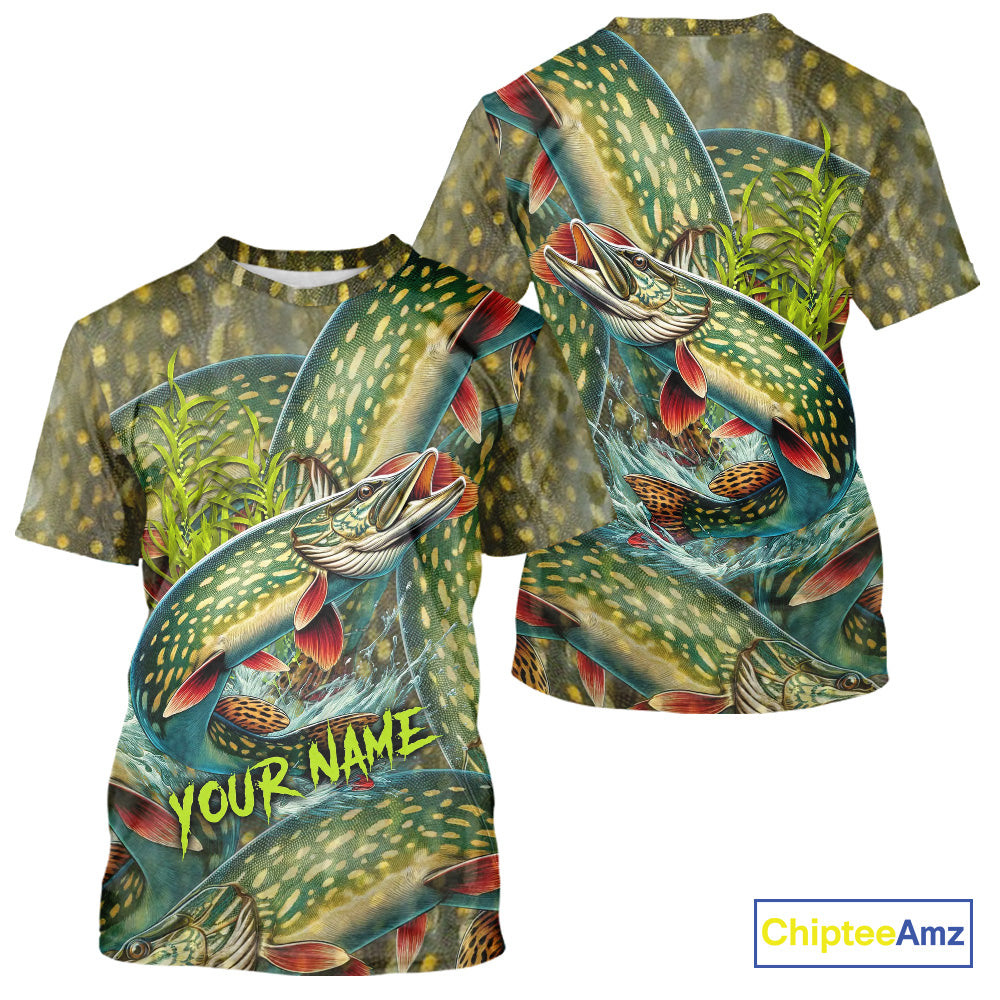 Personalized Northern Pike Fishing jerseys, Pike scales long sleeve fishing shirts uv protection NQS10333