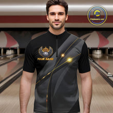 Load image into Gallery viewer, Black and Gold Crown Bowling ball wings Bowling Shirts For Men Custom Bowling Team Outfits NQS10549