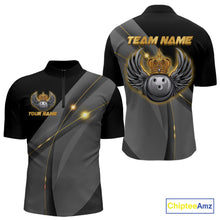 Load image into Gallery viewer, Black and Gold Crown Bowling ball wings Bowling Shirts For Men Custom Bowling Team Outfits NQS10549