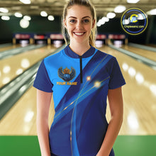 Load image into Gallery viewer, Blue and Gold Crown Bowling ball wings Bowling Shirts For Women Custom Bowling Team Outfits NQS10550
